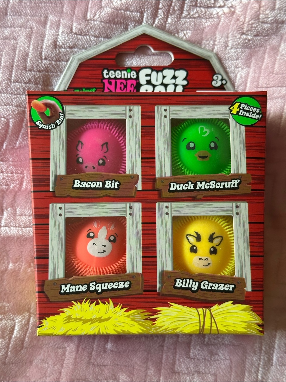 Teenie Fuzz Farm 4-Pack Squishy Toys - Pink, Green, Orange, Yellow